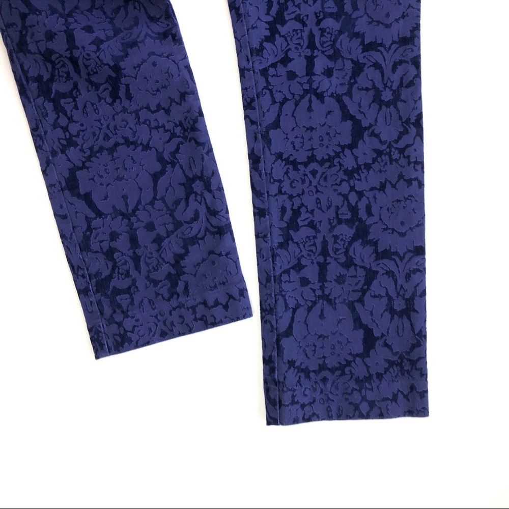 Anthropologie Essential Skinny cobalt blue purple brocade damask pants 10 ankle - Picture 6 of 13